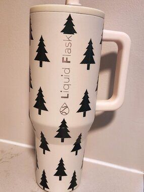 Liquid Flask 40oz Insulated Tumbler - Cream color with Pine Trees